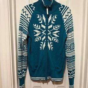 Teal and White Sweater with Snowflake Design